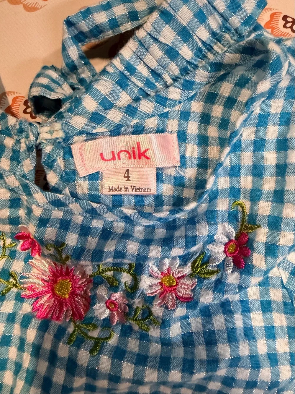 Unik Blue Gingham Floral Embroidered Kids Matching Set